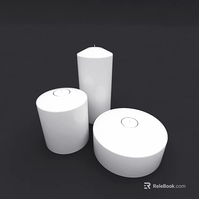Three White Cylindrical Candle Lamps With Smooth Surface And Top Opening 3d model 