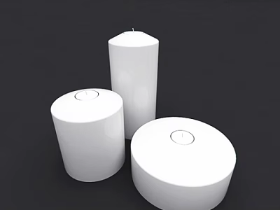Three White Cylindrical Candle Lamps With Smooth Surface And Top Opening 3d model
