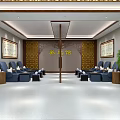 Traditional Chinese Health Preservation Center Interior With Massage Chairs And Calligraphy Paintings