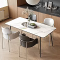 Modern Dining Table And Chairs Set With Marble Top White Black Seats And Metal Legs
