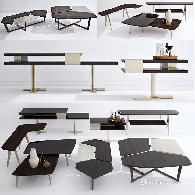 Modern Coffee Tables With Various Sleek Designs Wooden Tops And Metal Legs Styles 3d model 