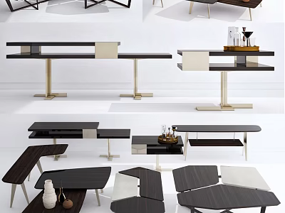 Modern Coffee Tables With Various Sleek Designs Wooden Tops And Metal Legs Styles 3d model