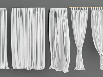 Stylish White Curtains with Various Hanging and Pleated Designs for Interior Decoration 3d model