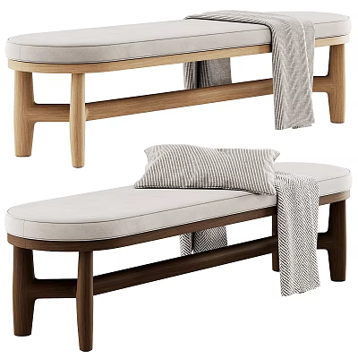 Stylish Wooden Bench With Upholstered Seat Pillow And Throw Blanket 3d model