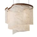 Elegant Wooden Frame Chandelier with Layered Beige Fabric Shades and Soft Texture