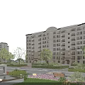 Elegant Mid Rise Residential Building Exterior With Landscaped Gardens Trees And Lawns