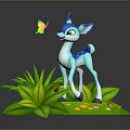 3D Cartoon Fawn Standing On Green Grass With Butterfly And Colorful Flowers