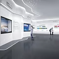 Modern Exhibition Hall Featuring Large Screens And Visitors Exploring Display Content 3d model
