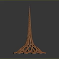 Orange Modern Sculptural Structure With Spire Top And Intricate Lacy Base