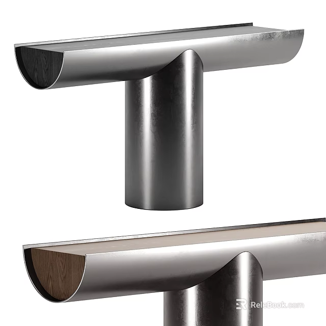 Modern Metal Console Table With Cylindrical Base And Sleek Long Tabletop Design 3d model 