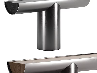 Modern Metal Console Table With Cylindrical Base And Sleek Long Tabletop Design 3d model