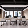 Modern Public Office Space With Desks Computers Office Chairs Large Windows And City View
