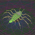 Futuristic Game Movie Character Mechanical Spider with Grid Pattern Background and Metallic Details