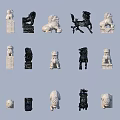 Traditional Stone Sculpture Carvings Featuring Lions And Mythical Beasts In White Black