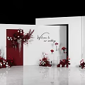 Elegant Wedding Ceremony Setup With Red White Flowers And Welcome Sign 3d model