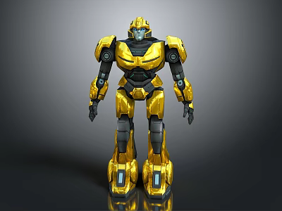 Yellow And Black Robot Character With Metallic Armor And Mechanical Structure Standing Pose 3d model