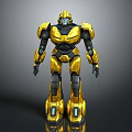 Yellow And Black Robot Character With Metallic Armor And Mechanical Structure Standing Pose
