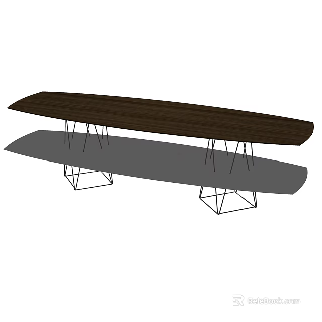 Modern Minimalist Coffee Table With Dark Wooden Top And Geometric Metal Legs 3d model 