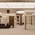 Elegant Modern Warm Beige Clothing Store Interior With Display Racks Comfortable Sofa And Gentle Lighting