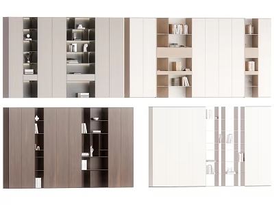 Modern Bookcase Design With Open Shelves And Mixed Wooden White Finishes 3d model