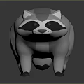 Raccoon 3D Model with Low Poly Design Gray White Body Black Markings on Dark Background