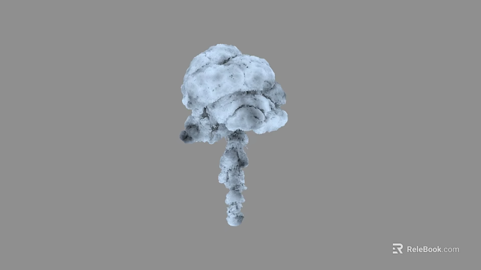 White Decorative Plant With Cloud Shaped Top And Slender Stem On Gray Background 3d model 
