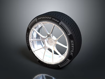 Car Wheel Rim With Silver Spokes And Tire For Automotive Spare Parts 3d model
