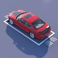 Dodge Red Sports Sedan Parked In Display Area With Brand Logo On Ground