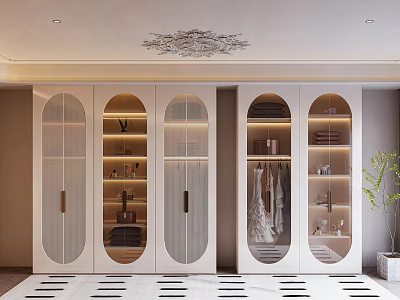 Modern Wardrobe With Glass Doors Built-in Lighting And Storage Space 3d model