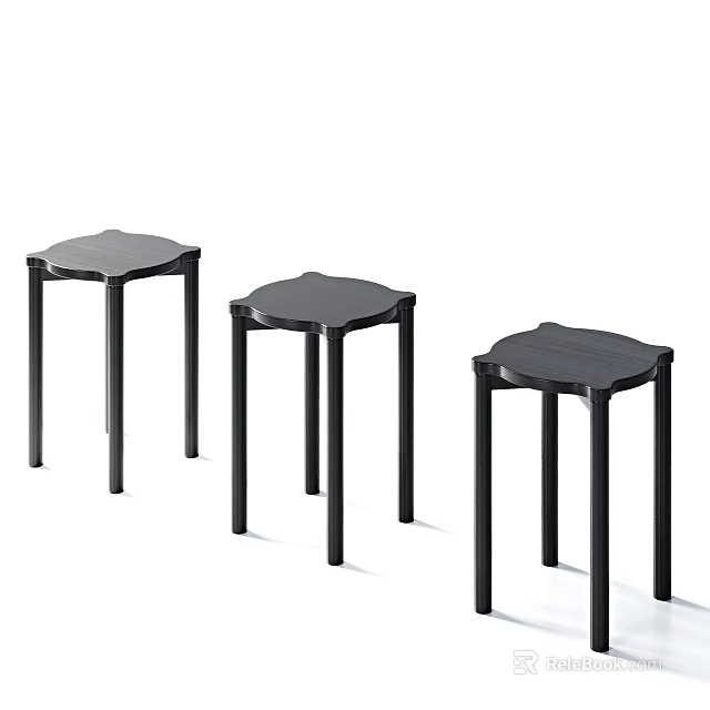 Three Black Modern Dining Chairs With Simple Design And Sturdy Four Legs 3d model 