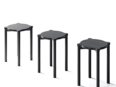 Three Black Modern Dining Chairs With Simple Design And Sturdy Four Legs 3d model