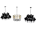 Three Modern Chandeliers With Black Gold Frames And Multiple Lights Contemporary Design 3d model