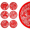 Red Circular Paper Cuttings With Intricate Animal Patterns And Traditional Art Design