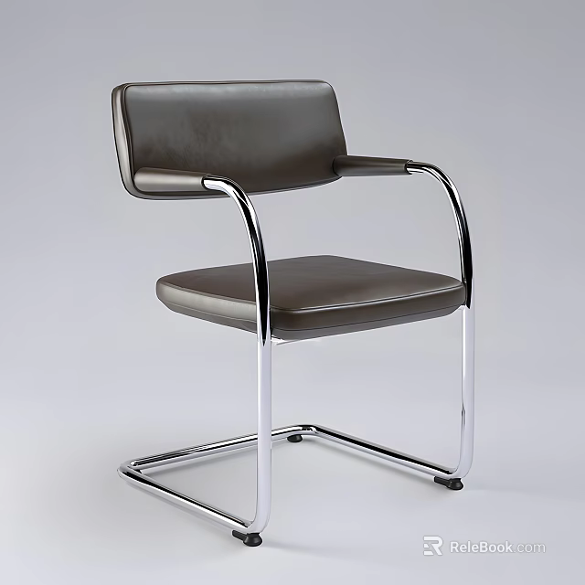 Modern Leisure Chair With Leather Seat Back And Chrome Metal Armrests Legs 3d model 