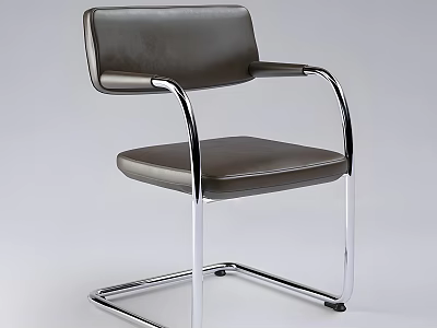 Modern Leisure Chair With Leather Seat Back And Chrome Metal Armrests Legs 3d model