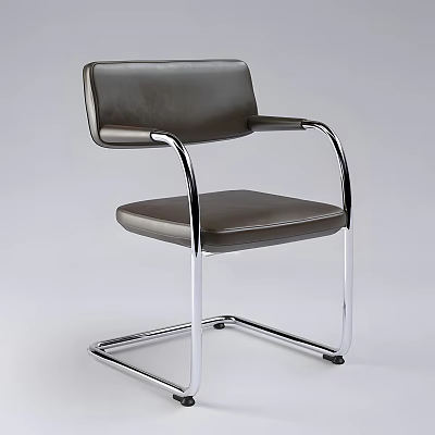 Modern Leisure Chair With Leather Seat Back And Chrome Metal Armrests Legs 3d model