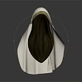 3D Character Head Model With White Hood Gold Trim And Brown Hair Side View