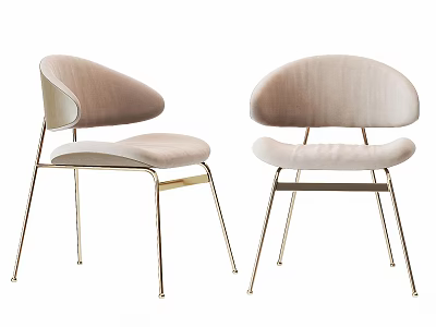 Modern Light Beige Accent Chairs With Velvet Seats And Golden Metal Legs 3d model