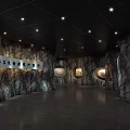 Santian Cultural Site Museum Interior With Rock Wall Displays And Lighting Setup