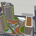 Commercial Complex Design With High Rise Buildings Green Landscapes And Water Features