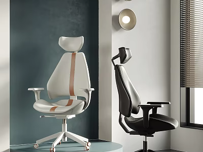 Modern Office Chairs White With Brown Stripe And Black Ergonomic Backrest And Adjustable Armrests 3d model