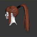 White Human Head Model With Red High Ponytail Hair And Black Hair Tie