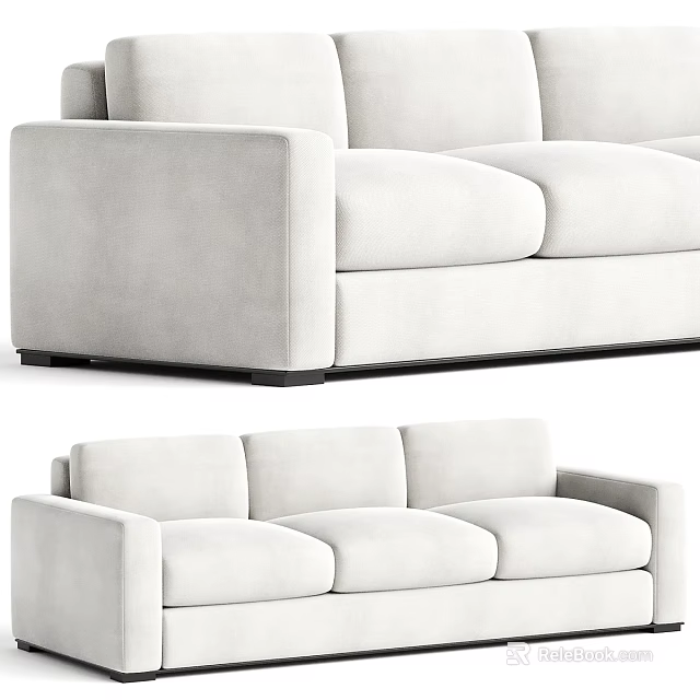 Modern Three Seater Sofa With Light Upholstery Comfortable Seats And Armrests 3d model 