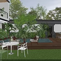 Modern Courtyard Landscape Design With Private Swimming Pool Cozy Outdoor Seats And Lush Tropical Greenery