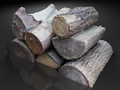 Natural Stone and Wood Logs Stacked in a Pile with Rough Textured Surfaces 3d model