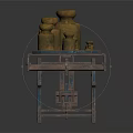 Commercial Equipment Vintage Balance Scale With Golden Weights And Blue Patina Base For Business Weighing Use
