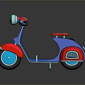 Red and Blue Modern Scooter with Classic Headlight White Seat and Smooth Body Reflection