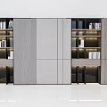 Modern Bookcase Design With Wooden Glass Doors Layered Shelves And LED Lighting
