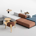 Modern Color Block Modular Leisure Sofa Set With Matching Side Tables And Wooden Lounge Chairs