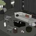 Minotti Sofa Coffee Table Combination Curved Sofa Three-Seat Sofa Multi-Person Sofa Coffee Table 3d model